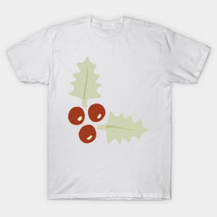 Mistletoe Holly Berries Christmas Plant Pattern T-Shirt